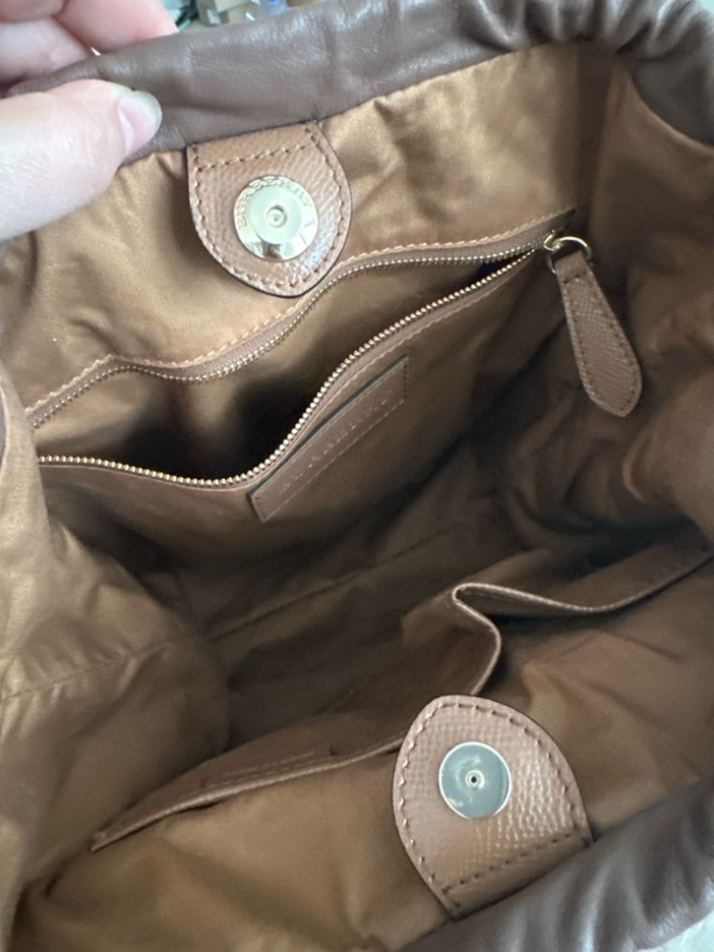 Burberry Haymarket Check Small Dinton Tote Bag Camel Leather Crossbody Vintage - Picture 4 of 7